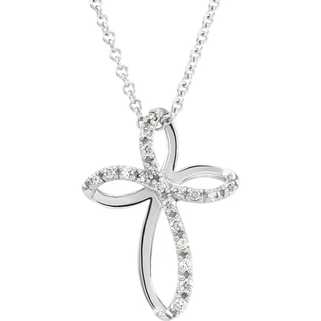 14k white gold and diamond cross necklace