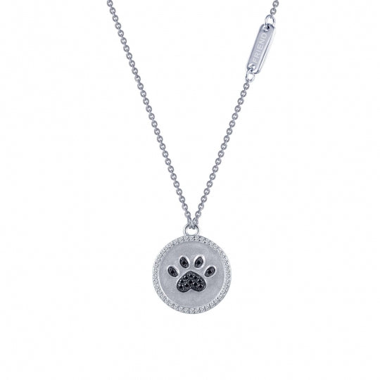 Sterling silver paw necklace with black and white cubic zirconia
