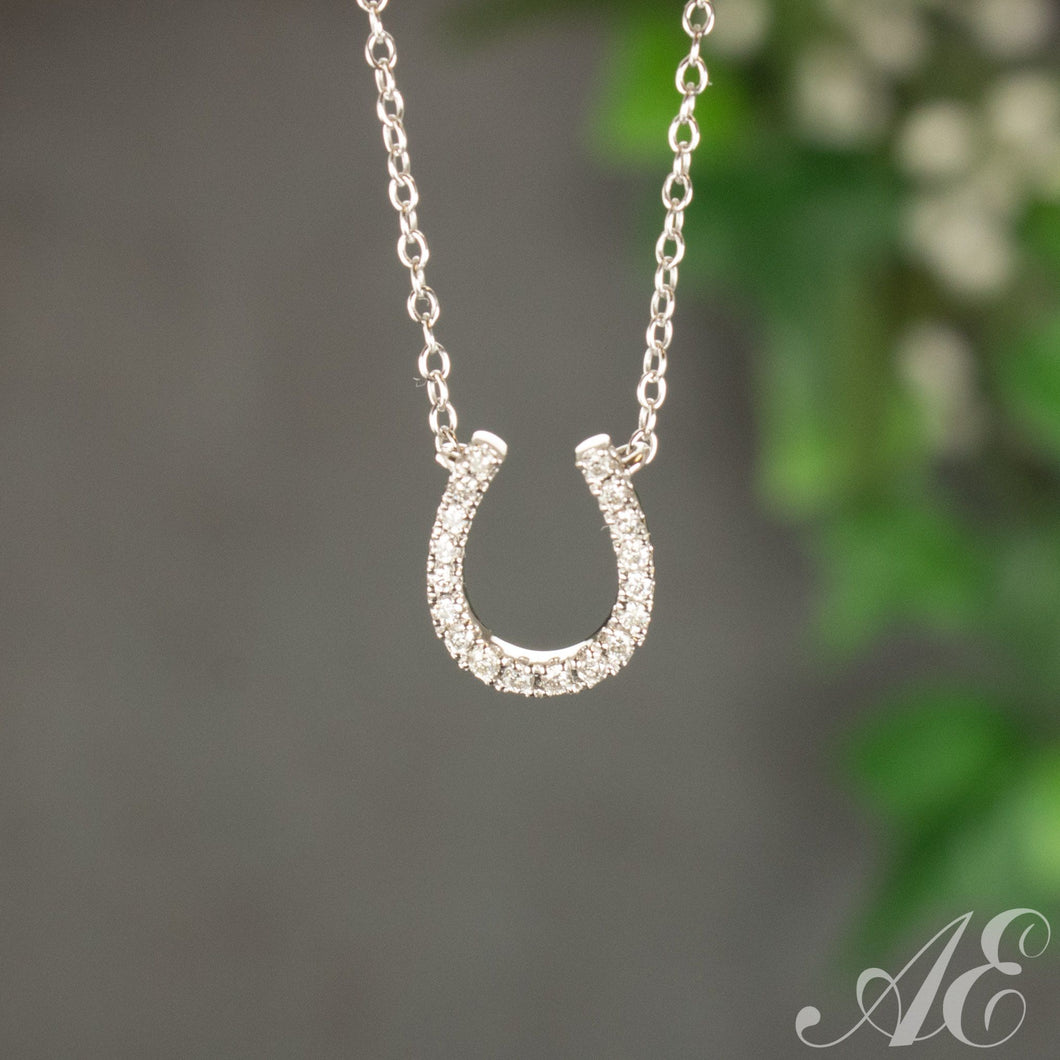 -14k white gold and diamond horseshoe necklace
