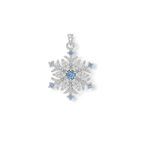 Half OFF - Sterling silver blue and white CZ snowflake pendant