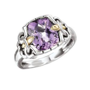 Sterling silver and 18k yellow gold ring with amethyst
