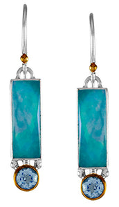 Sterling sliver and 22k gold vermeil earrings with amazonite and blue topaz
