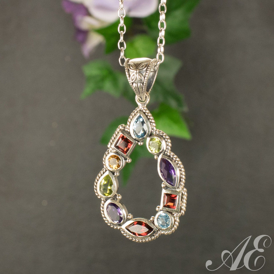 -Sterling silver multi stone pendant