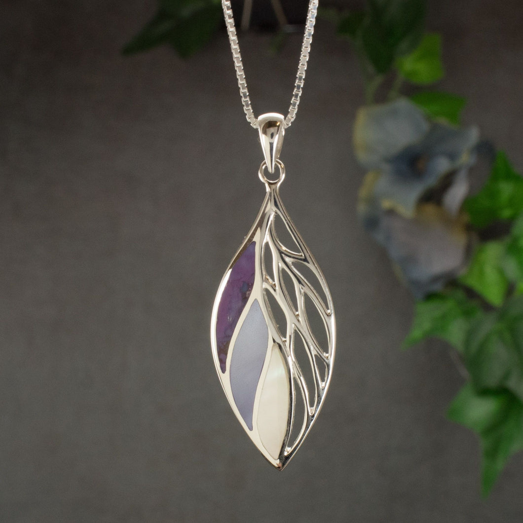 -Half Off - Sterling silver pendant with purple turquoise and mother of pearl