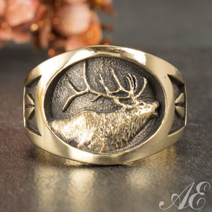 -One of a kind - 14k yellow gold elk ring