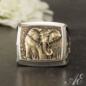 -One of a kind - Sterling silver and 14k yellow gold elephant ring