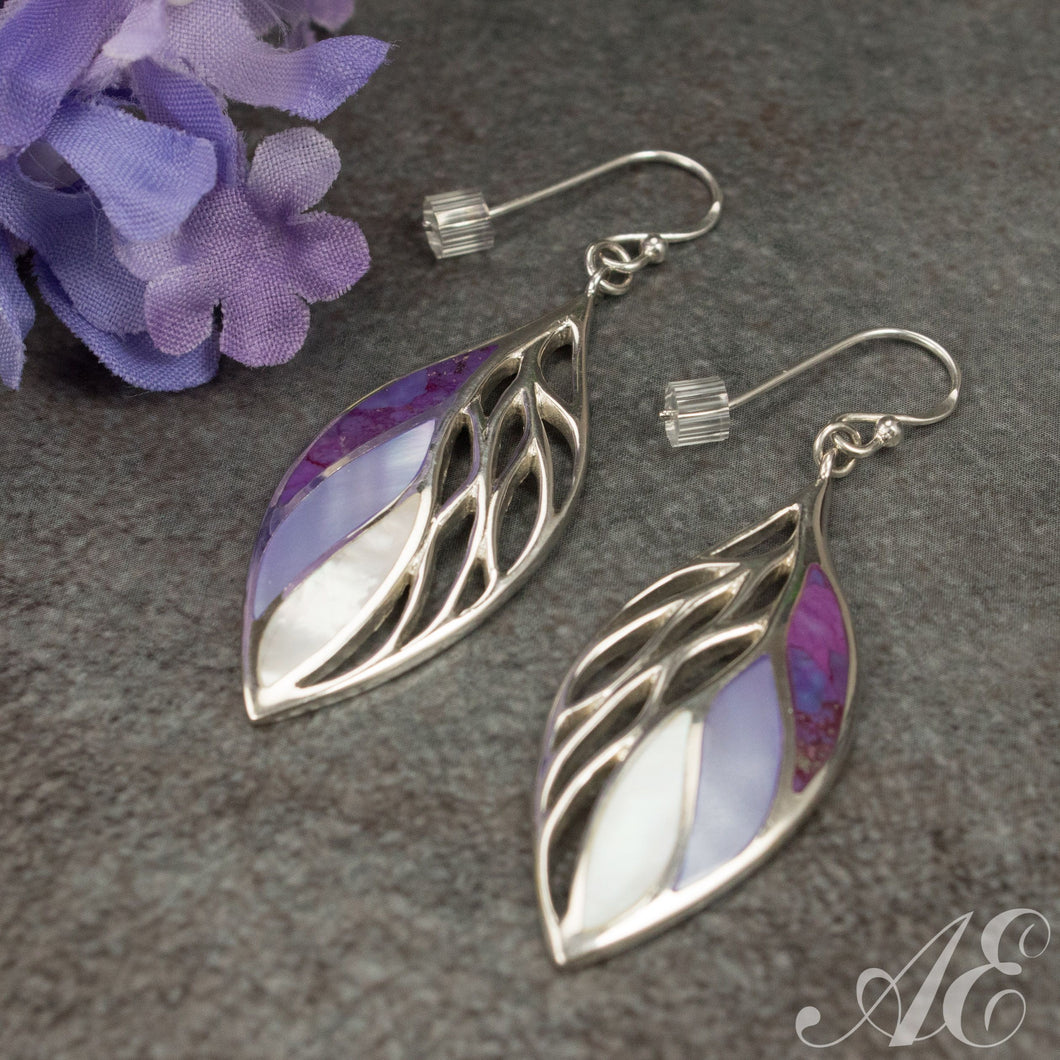 -Half Off - Sterling silver earrings with purple turquoise and mother of pearl