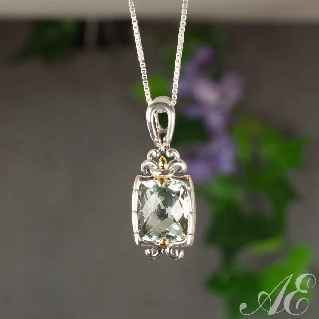 -Sterling silver & green amethyst pendant
